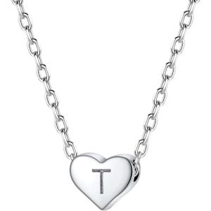 SILVERCUTE Tiny Initial Necklaces 925 Sterling Silver Letter A-Z Letter Pendant for Women Lovers Heart Choker Necklace 16″+2″(T-925 Silver)
