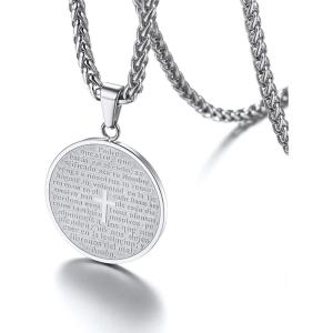 U7 Stainless Steel Cross Necklace for Women Men 18K Gold Plated Crucifix Cross Pendant Necklaces with Leather Rope(A.Cross Medal-Steel)