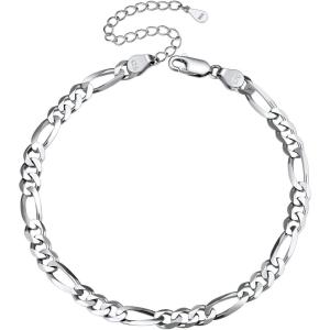 Flower/Herringbone Chain/Figaro/Cuban Link/Initial Anklets Sterling Silver Ankle Bracelet Resizable Barefoot Jewelry for Women(Figaro Chain)