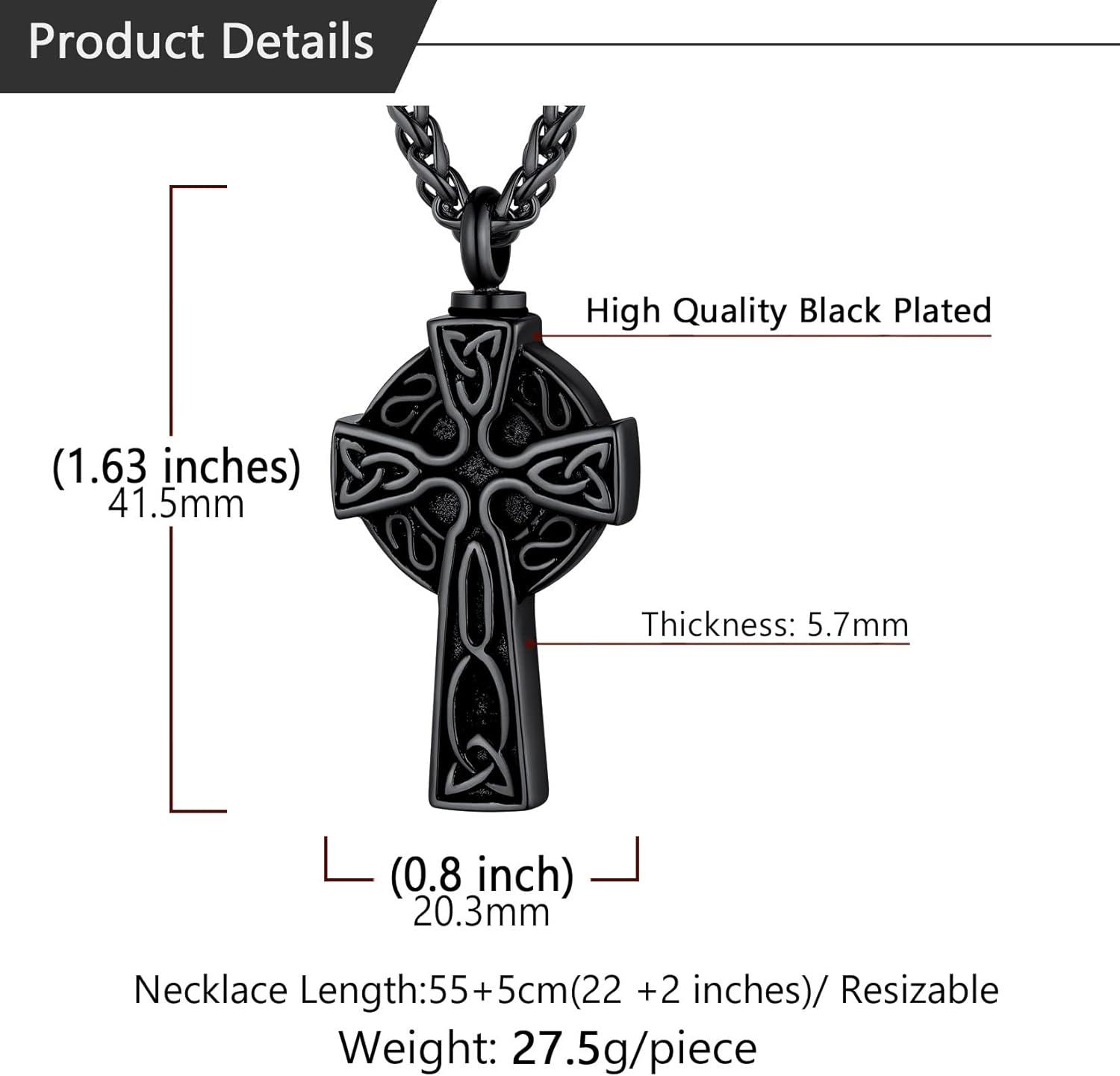 imageCremation Necklace for Ashes Ion Plating Black Metal Irish Knot Celtic Cross Pendant Solid Keepsake Necklace for Urn Ashes GrandmaDadHusbandLover