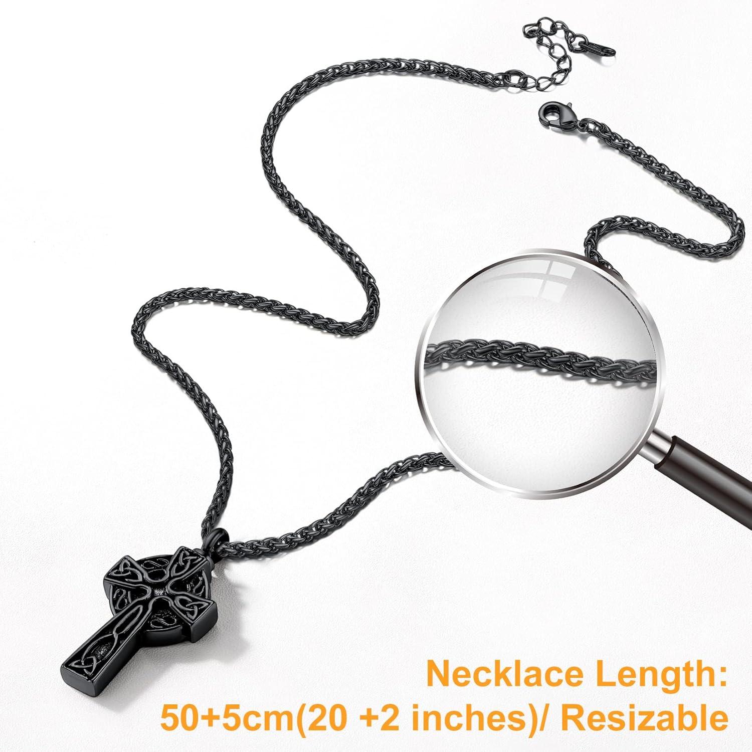 imageCremation Necklace for Ashes Ion Plating Black Metal Irish Knot Celtic Cross Pendant Solid Keepsake Necklace for Urn Ashes GrandmaDadHusbandLover
