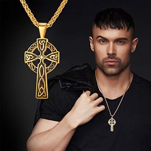 imageU7 Stainless SteelBlack18K Gold Plated Celtic Cross Pendant Necklaces for Men WomenBlack