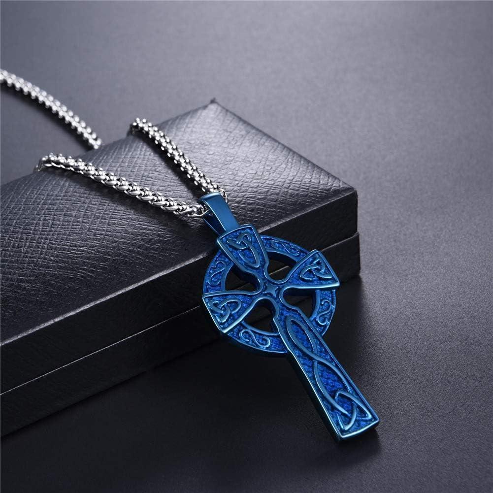 imageU7 Stainless SteelBlack18K Gold Plated Celtic Cross Pendant Necklaces for Men WomenBlue