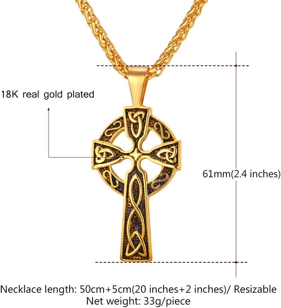 imageU7 Stainless SteelBlack18K Gold Plated Celtic Cross Pendant Necklaces for Men WomenGold
