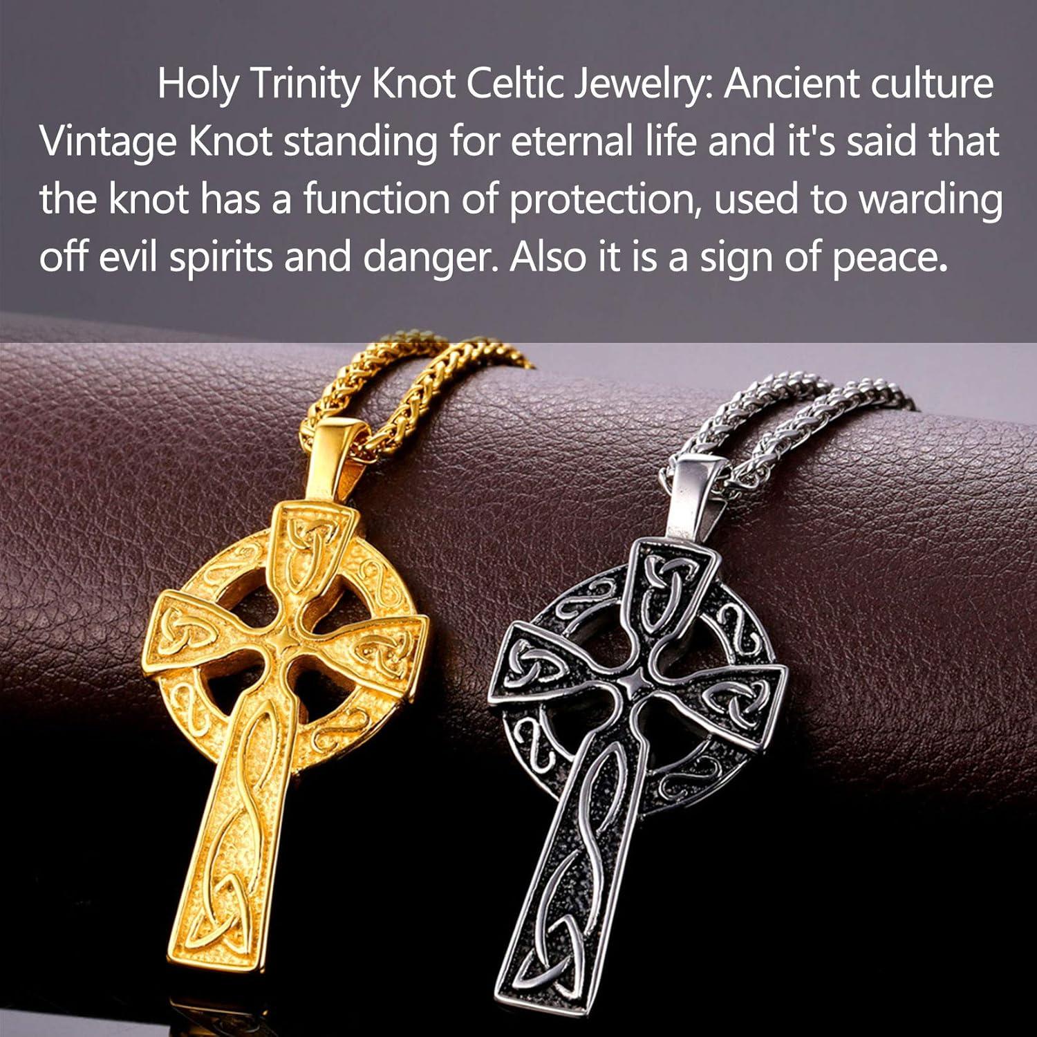 imageU7 Stainless SteelBlack18K Gold Plated Celtic Cross Pendant Necklaces for Men WomenGold