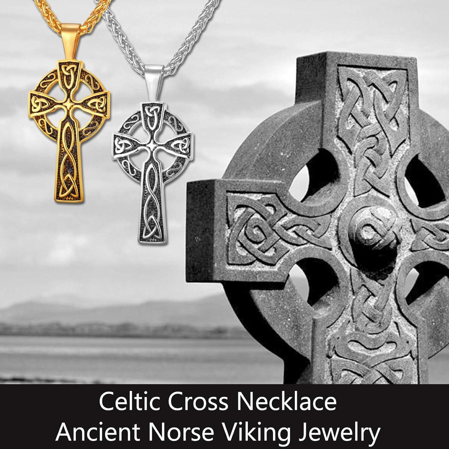 imageU7 Stainless SteelBlack18K Gold Plated Celtic Cross Pendant Necklaces for Men WomenStainless Steel