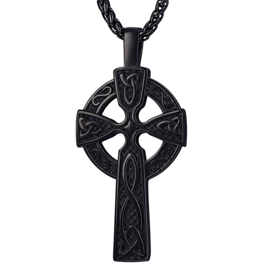 imageU7 Stainless SteelBlack18K Gold Plated Celtic Cross Pendant Necklaces for Men WomenBlack