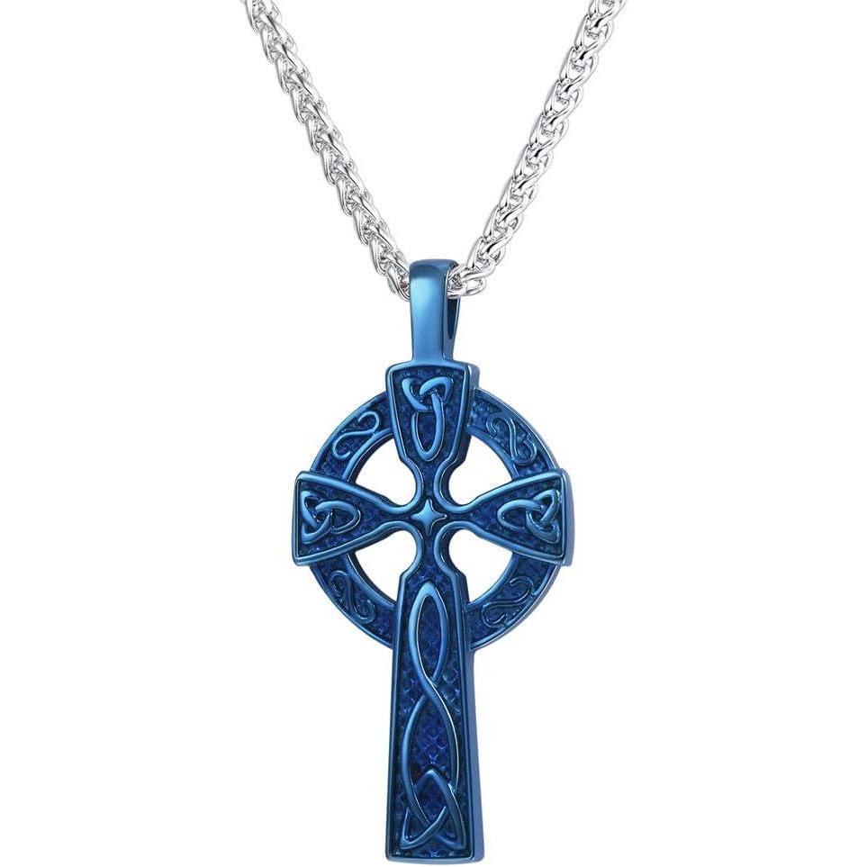 imageU7 Stainless SteelBlack18K Gold Plated Celtic Cross Pendant Necklaces for Men WomenBlue