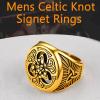 U7 Men’s Celtic Knot Ring Stainless Steel 18K Gold Plated Crow Ring, Raven Rings Signet Rings for Men(Round Signet-Gold)