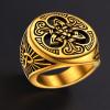 U7 Men’s Celtic Knot Ring Stainless Steel 18K Gold Plated Crow Ring, Raven Rings Signet Rings for Men(Round Signet-Gold)
