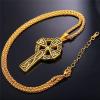 U7 Stainless Steel/Black/18K Gold Plated Celtic Cross Pendant Necklaces for Men Women(Gold)