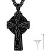 Cremation Necklace for Ashes Ion Plating Black Metal Irish Knot Celtic Cross Pendant Solid Keepsake Necklace for Urn Ashes Grandma/Dad/Husband/Lover
