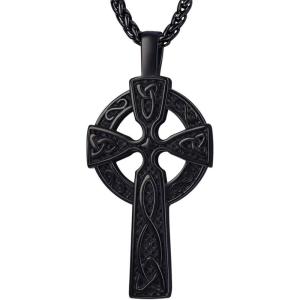 U7 Stainless Steel/Black/18K Gold Plated Celtic Cross Pendant Necklaces for Men Women(Black)
