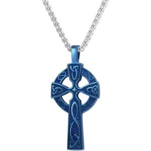 U7 Stainless Steel/Black/18K Gold Plated Celtic Cross Pendant Necklaces for Men Women(Blue)