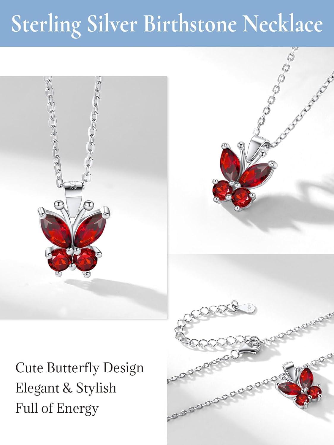 image925 Sterling Silver Butterfly NecklaceAntler Deer NecklaceAdjustable Silver Birthstone Necklace for WomenBirthstone Jewelry Gift for Her01JanuaryGarnetButterfly