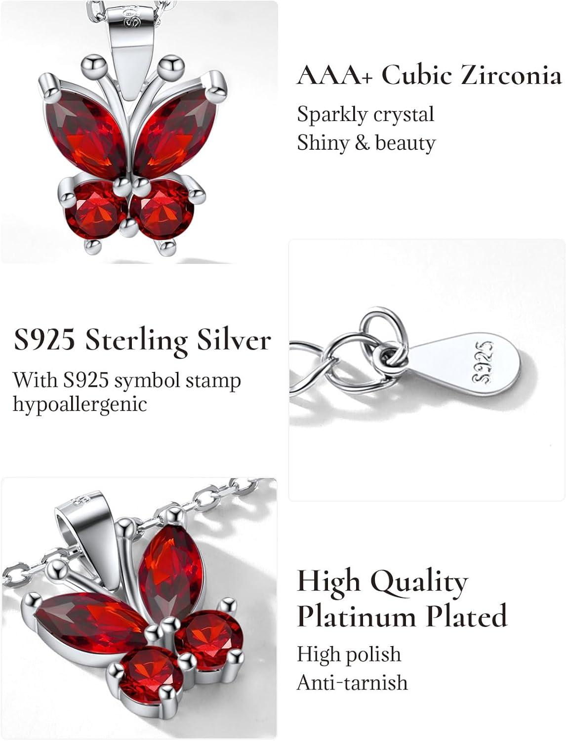 image925 Sterling Silver Butterfly NecklaceAntler Deer NecklaceAdjustable Silver Birthstone Necklace for WomenBirthstone Jewelry Gift for Her01JanuaryGarnetButterfly