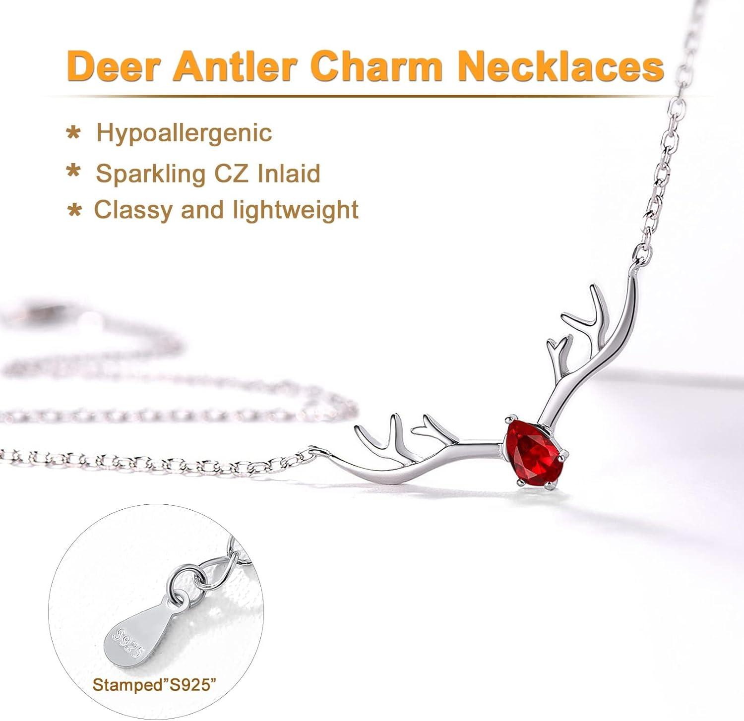 image925 Sterling Silver Butterfly NecklaceAntler Deer NecklaceAdjustable Silver Birthstone Necklace for WomenBirthstone Jewelry Gift for Her01JanuaryGarnetDeer
