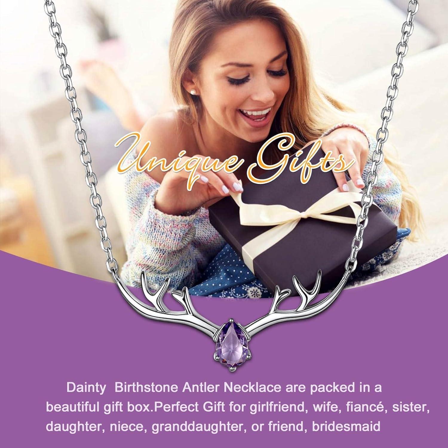 image925 Sterling Silver Butterfly NecklaceAntler Deer NecklaceAdjustable Silver Birthstone Necklace for WomenBirthstone Jewelry Gift for Her02FebruaryAmethystDeer