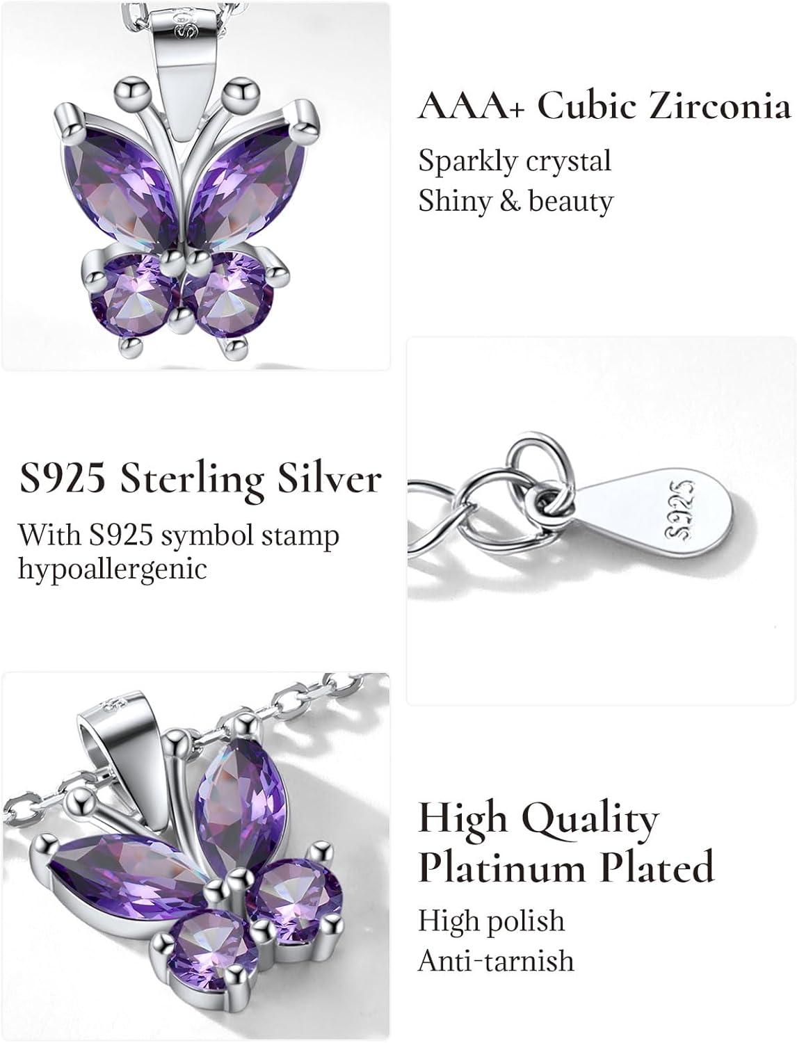 image925 Sterling Silver Butterfly NecklaceAntler Deer NecklaceAdjustable Silver Birthstone Necklace for WomenBirthstone Jewelry Gift for Her02FebruaryAmethystButterfly