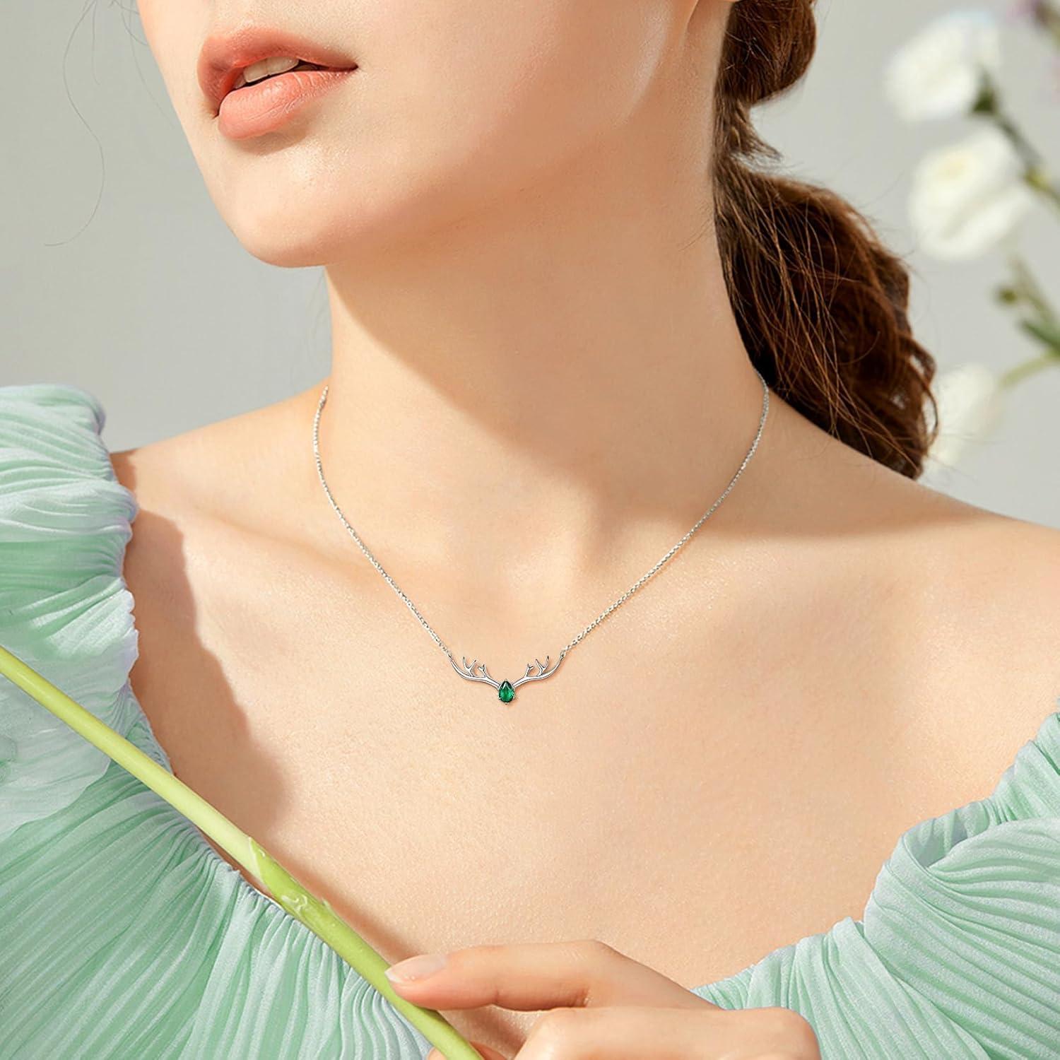 image925 Sterling Silver Butterfly NecklaceAntler Deer NecklaceAdjustable Silver Birthstone Necklace for WomenBirthstone Jewelry Gift for Her02FebruaryAmethystDeer