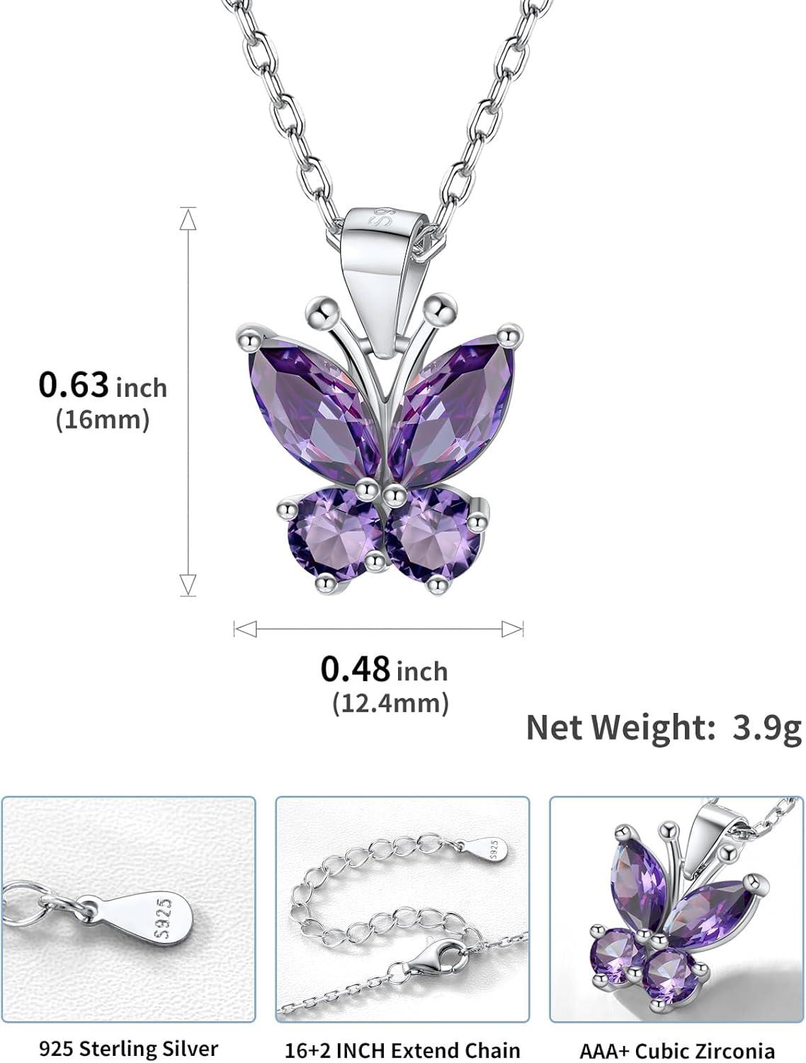image925 Sterling Silver Butterfly NecklaceAntler Deer NecklaceAdjustable Silver Birthstone Necklace for WomenBirthstone Jewelry Gift for Her02FebruaryAmethystButterfly