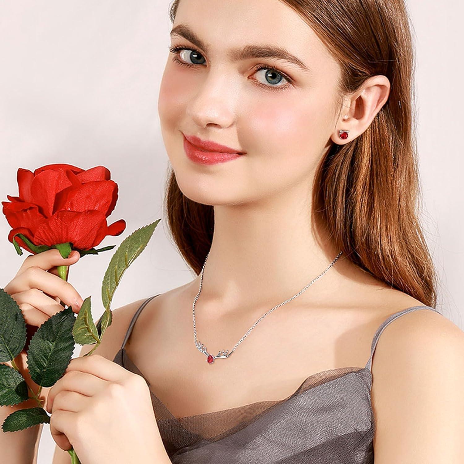 image925 Sterling Silver Butterfly NecklaceAntler Deer NecklaceAdjustable Silver Birthstone Necklace for WomenBirthstone Jewelry Gift for Her03MarchAquamarineDeer