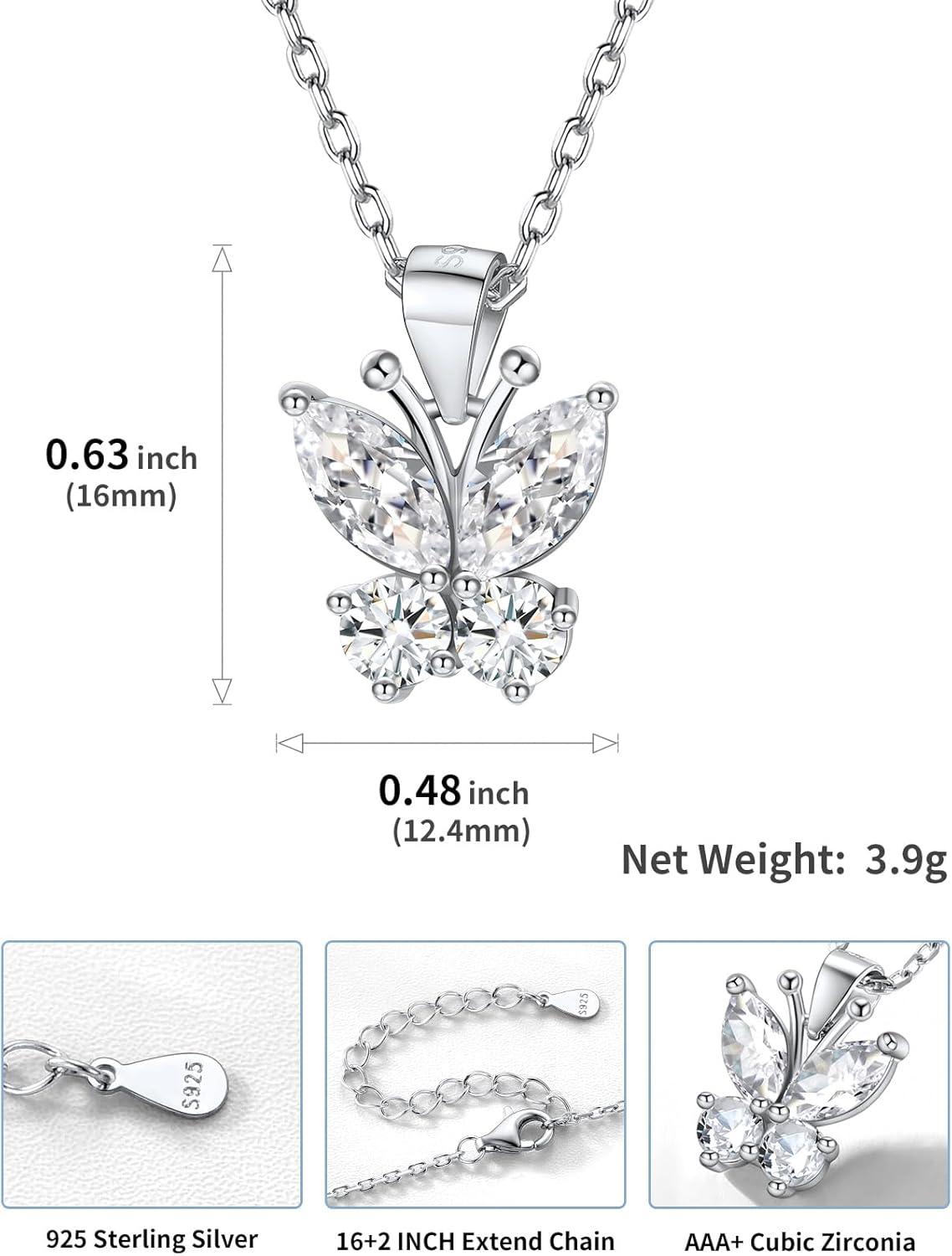 image925 Sterling Silver Butterfly NecklaceAntler Deer NecklaceAdjustable Silver Birthstone Necklace for WomenBirthstone Jewelry Gift for Her04AprilDiamondButterfly