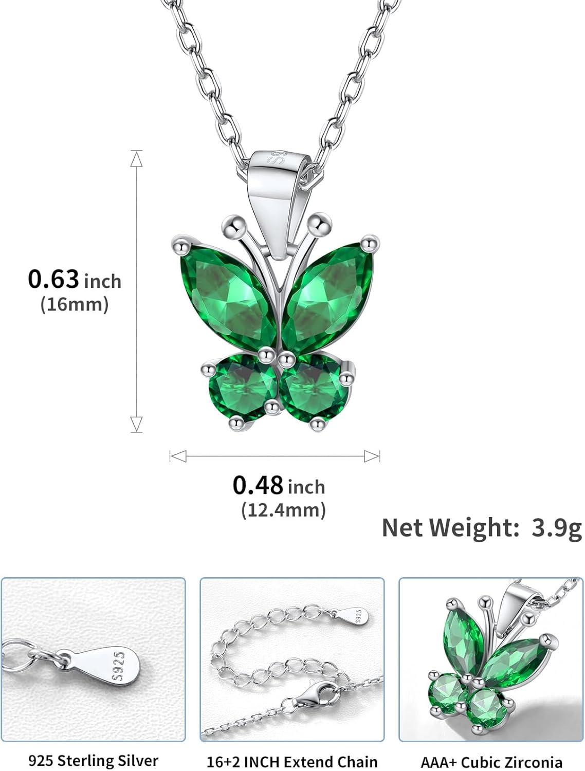 image925 Sterling Silver Butterfly NecklaceAntler Deer NecklaceAdjustable Silver Birthstone Necklace for WomenBirthstone Jewelry Gift for Her05MayEmeraldButterfly