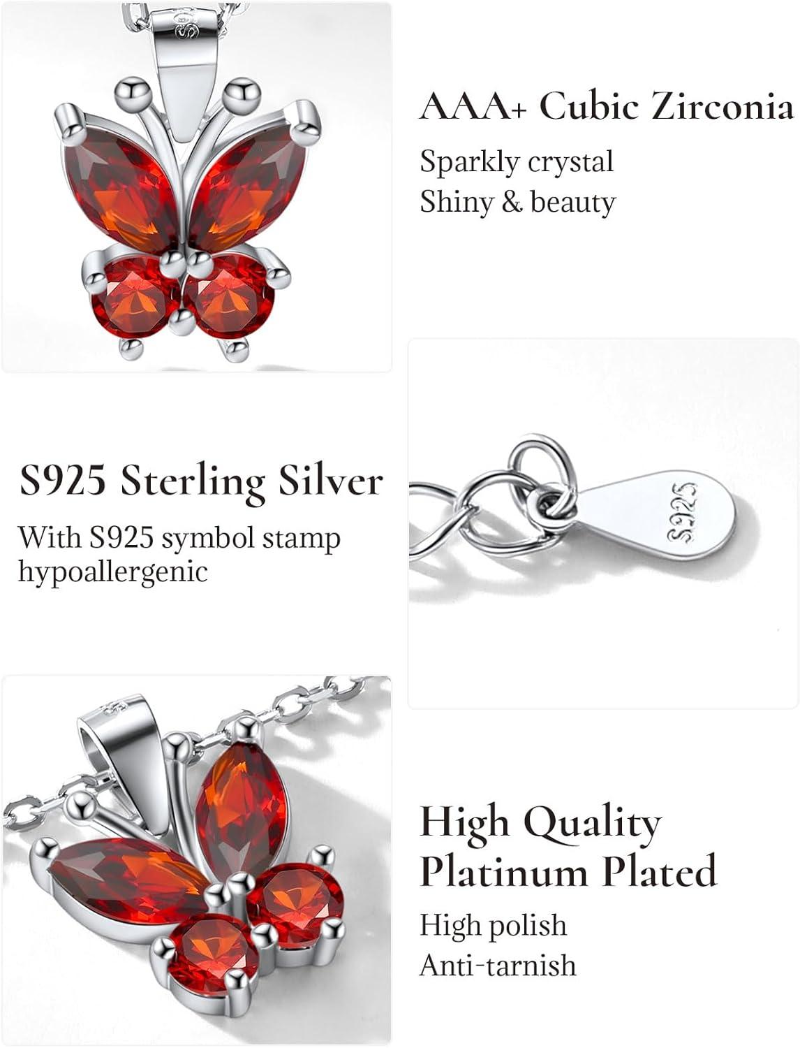 image925 Sterling Silver Butterfly NecklaceAntler Deer NecklaceAdjustable Silver Birthstone Necklace for WomenBirthstone Jewelry Gift for Her07JulyRubyButterfly