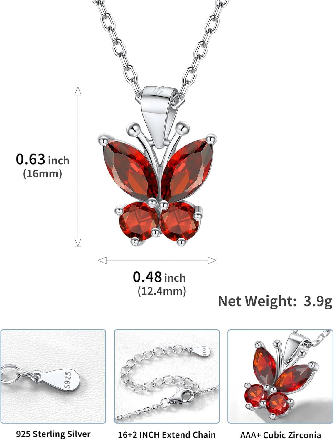 image925 Sterling Silver Butterfly NecklaceAntler Deer NecklaceAdjustable Silver Birthstone Necklace for WomenBirthstone Jewelry Gift for Her07JulyRubyButterfly