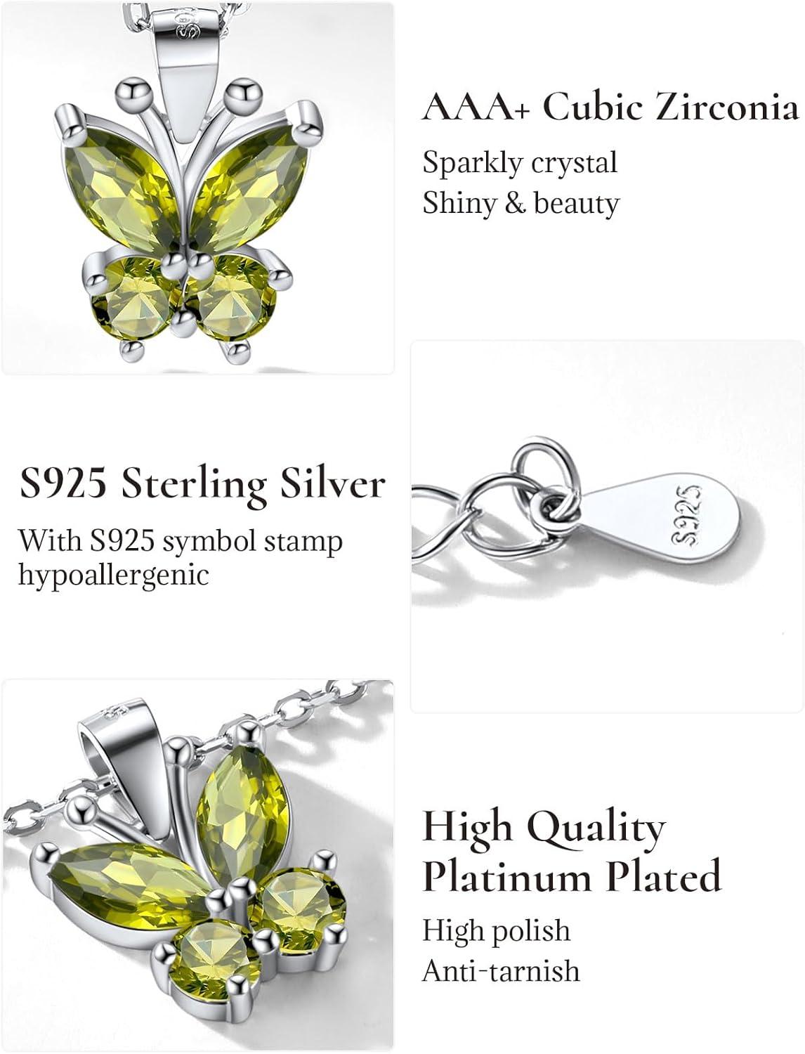 image925 Sterling Silver Butterfly NecklaceAntler Deer NecklaceAdjustable Silver Birthstone Necklace for WomenBirthstone Jewelry Gift for Her08AugustPeridotButterfly