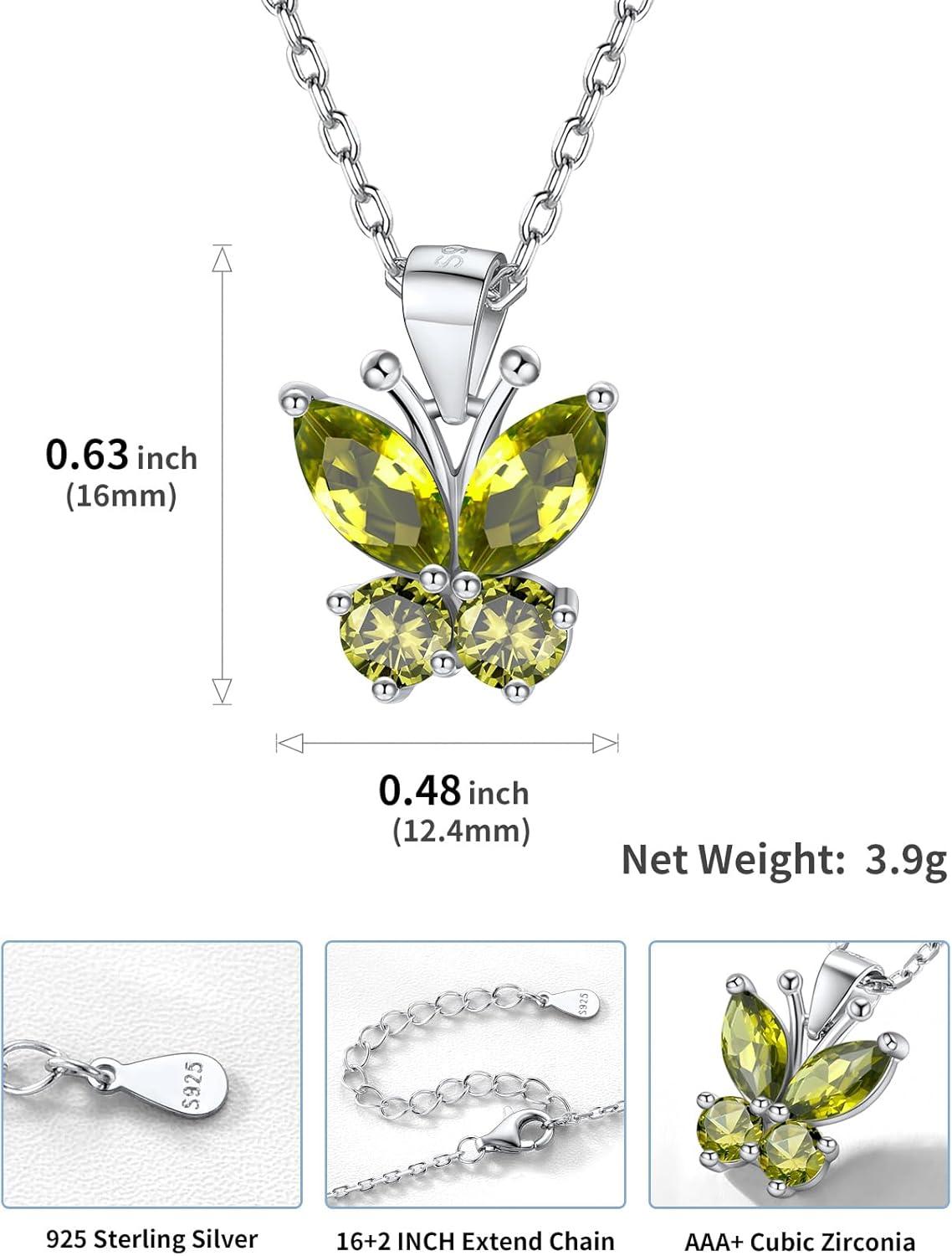 image925 Sterling Silver Butterfly NecklaceAntler Deer NecklaceAdjustable Silver Birthstone Necklace for WomenBirthstone Jewelry Gift for Her08AugustPeridotButterfly