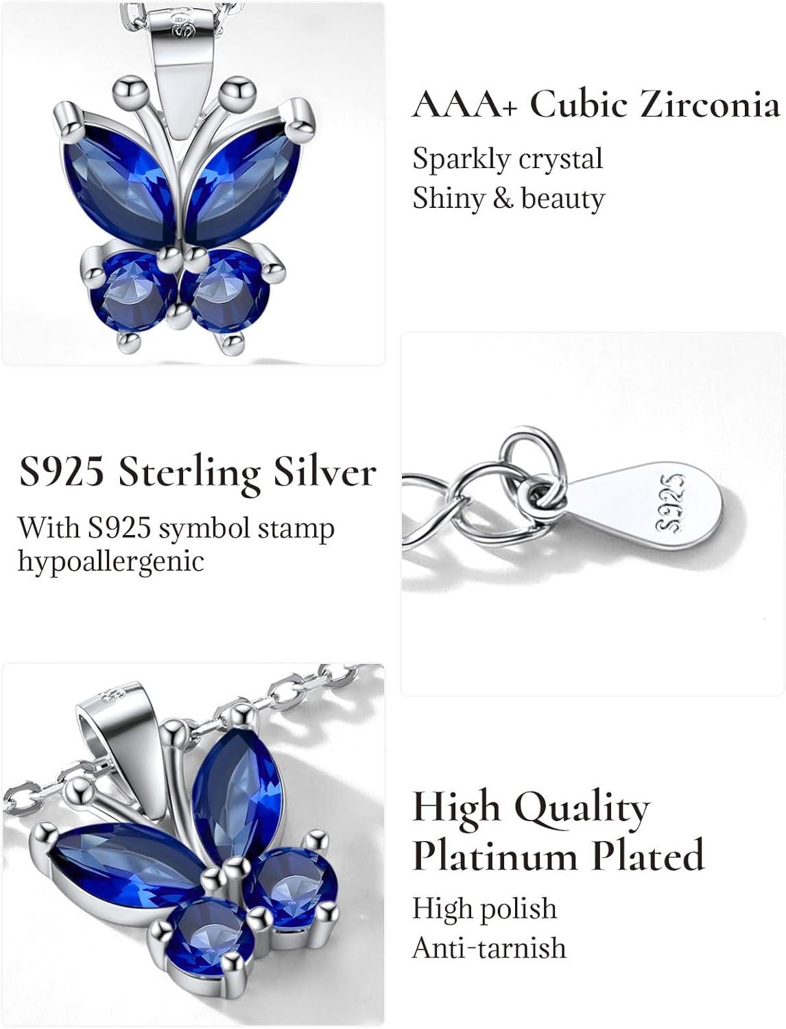 image925 Sterling Silver Butterfly NecklaceAntler Deer NecklaceAdjustable Silver Birthstone Necklace for WomenBirthstone Jewelry Gift for Her09SeptemberSapphireButterfly