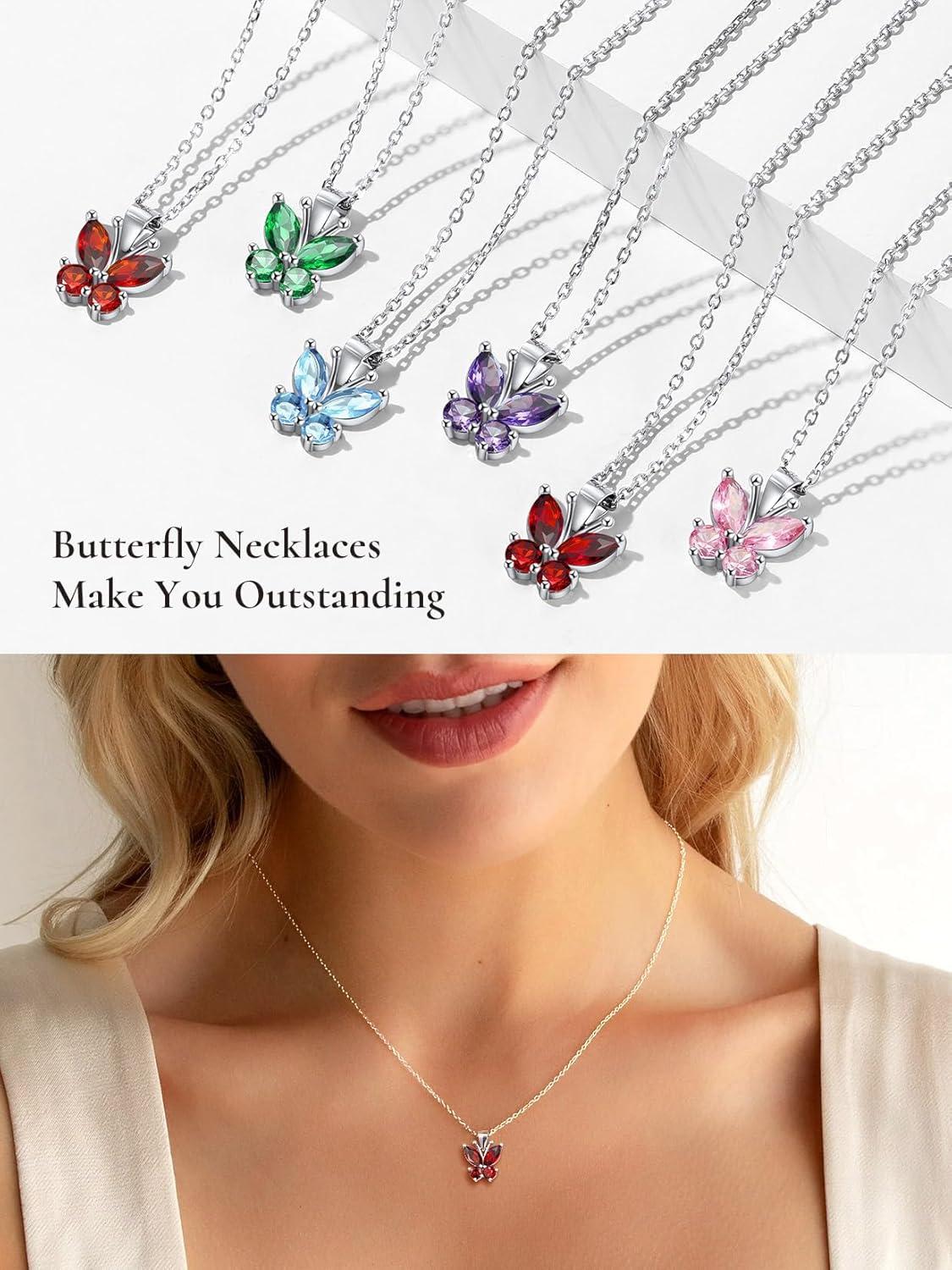 image925 Sterling Silver Butterfly NecklaceAntler Deer NecklaceAdjustable Silver Birthstone Necklace for WomenBirthstone Jewelry Gift for Her09SeptemberSapphireButterfly