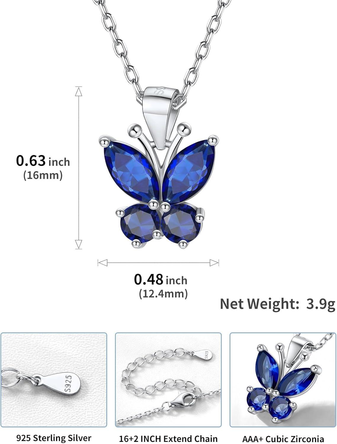 image925 Sterling Silver Butterfly NecklaceAntler Deer NecklaceAdjustable Silver Birthstone Necklace for WomenBirthstone Jewelry Gift for Her09SeptemberSapphireButterfly