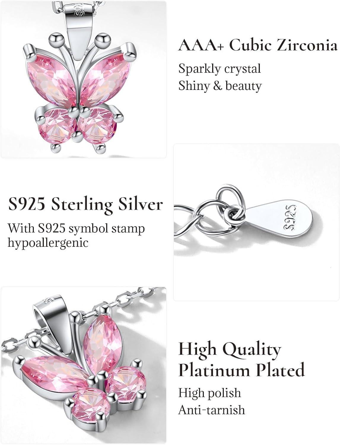 image925 Sterling Silver Butterfly NecklaceAntler Deer NecklaceAdjustable Silver Birthstone Necklace for WomenBirthstone Jewelry Gift for Her10OctoberPink TourmalineButterfly