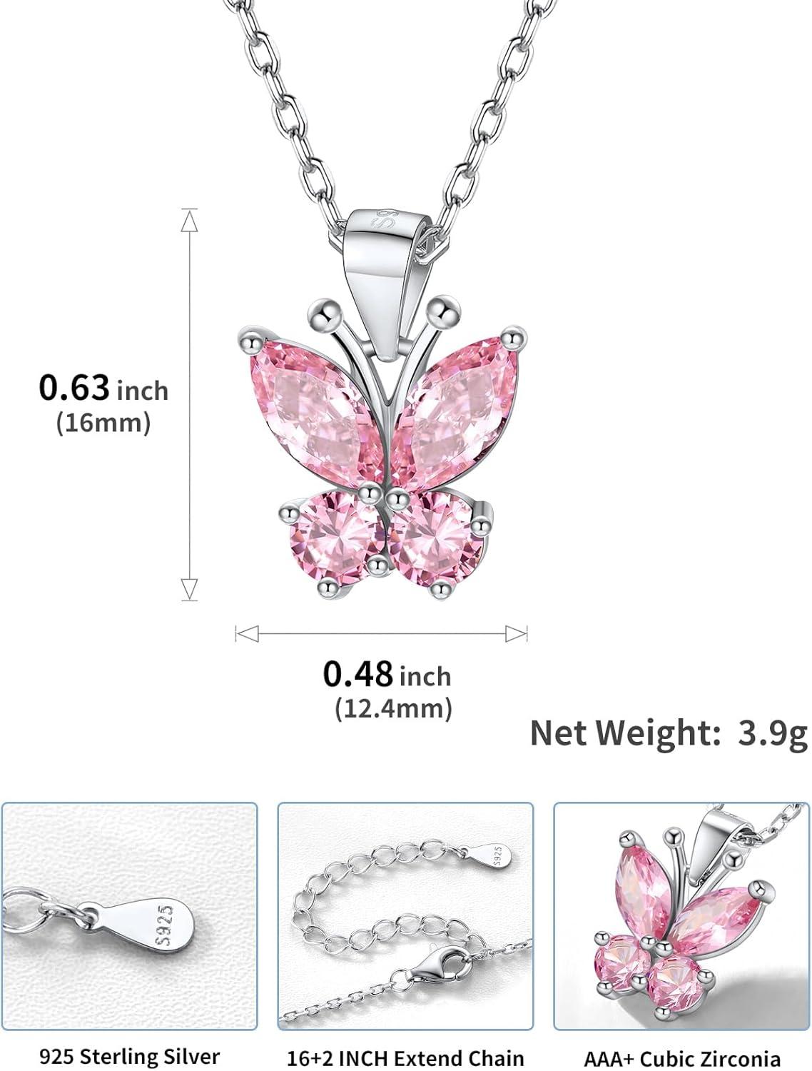 image925 Sterling Silver Butterfly NecklaceAntler Deer NecklaceAdjustable Silver Birthstone Necklace for WomenBirthstone Jewelry Gift for Her10OctoberPink TourmalineButterfly