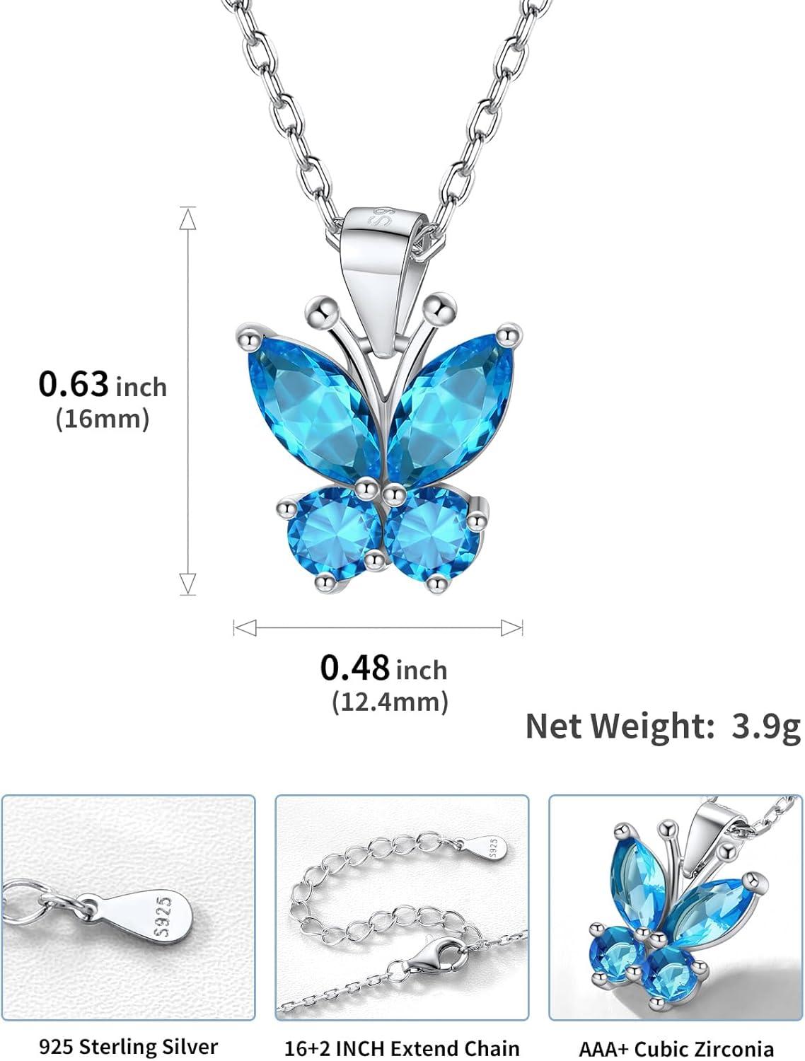 image925 Sterling Silver Butterfly NecklaceAntler Deer NecklaceAdjustable Silver Birthstone Necklace for WomenBirthstone Jewelry Gift for Her12DecemberBlue TopazButterfly