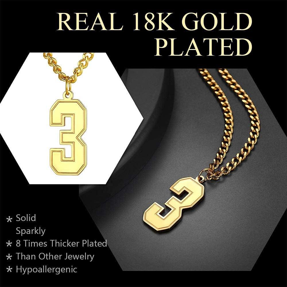 imageU7 099 Number Necklaces Stainless Steel Customizable Number Pendant Gold Plated Athletes Sports Necklace Jersey Number Chains Cuban Link Necklaces for Men Women3Gold