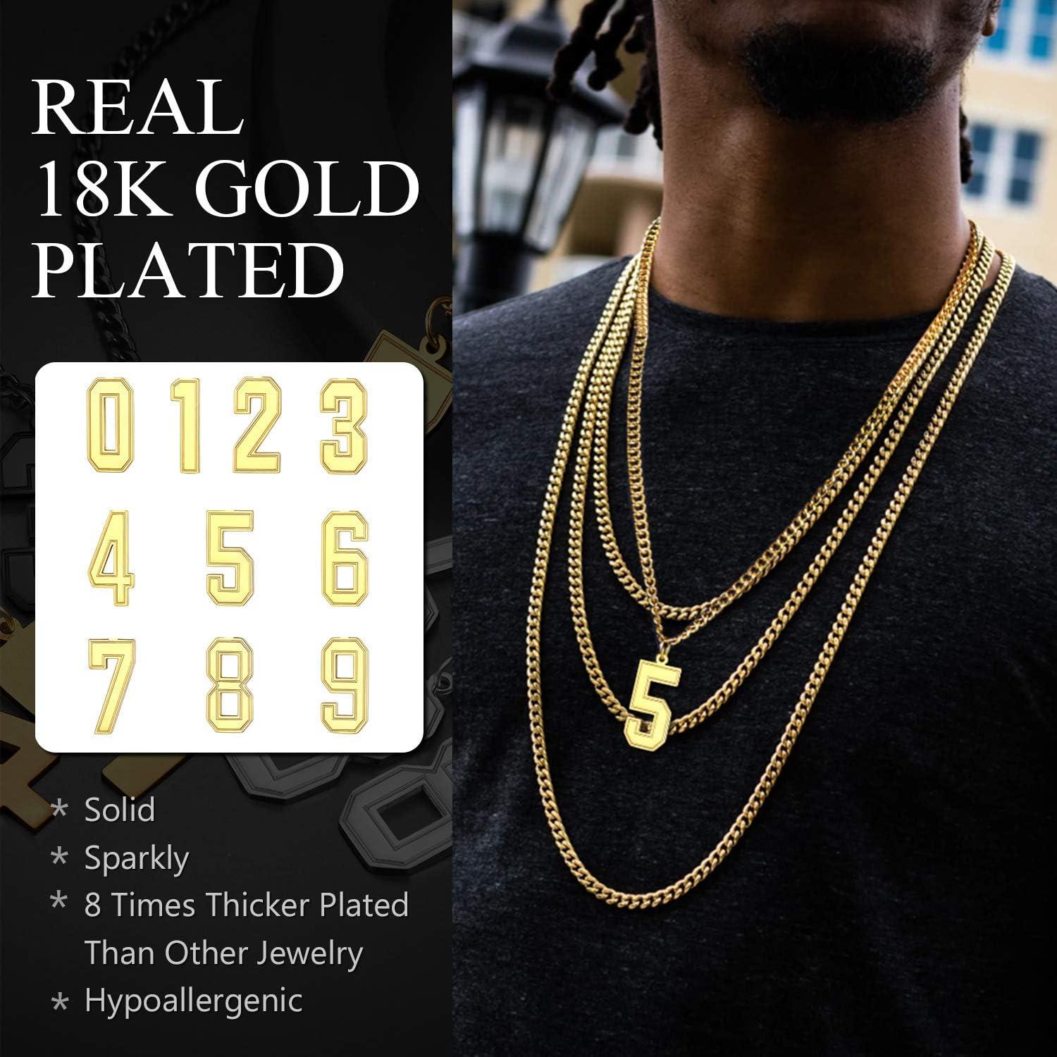imageU7 099 Number Necklaces Stainless Steel Customizable Number Pendant Gold Plated Athletes Sports Necklace Jersey Number Chains Cuban Link Necklaces for Men Women9Gold