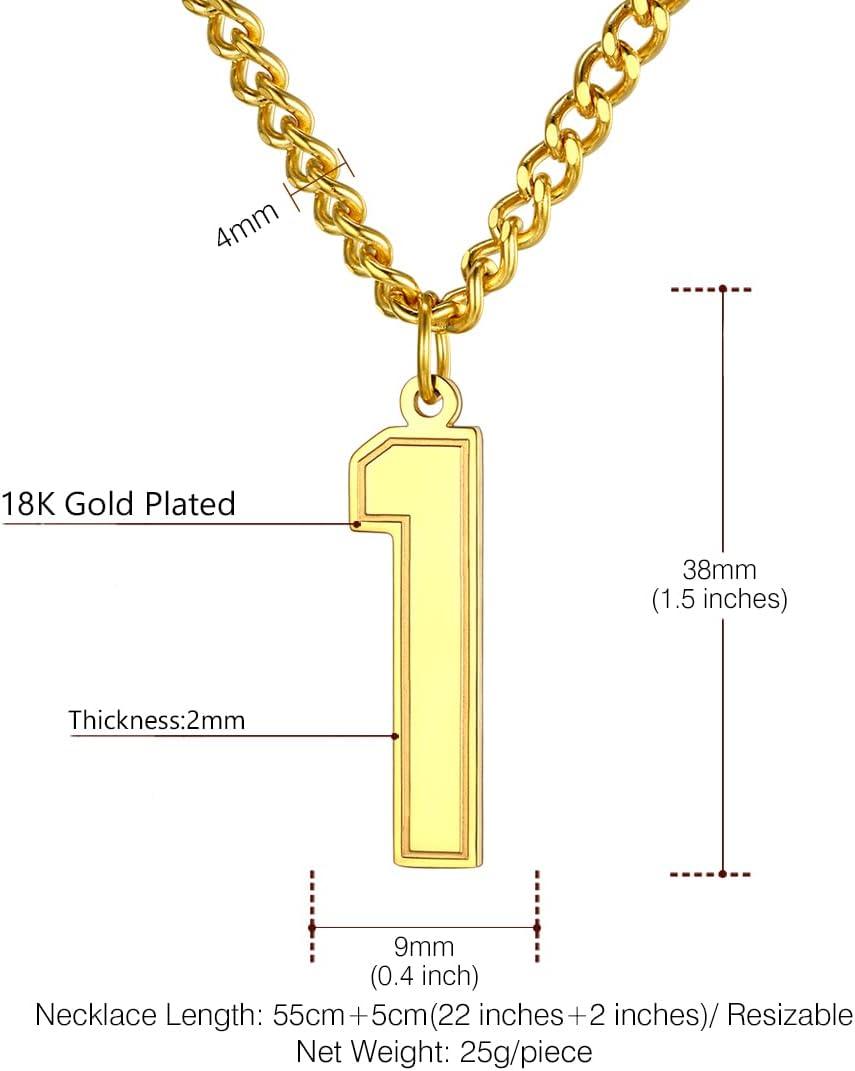 imageU7 099 Number Necklaces Stainless Steel Customizable Number Pendant Gold Plated Athletes Sports Necklace Jersey Number Chains Cuban Link Necklaces for Men Women1Gold