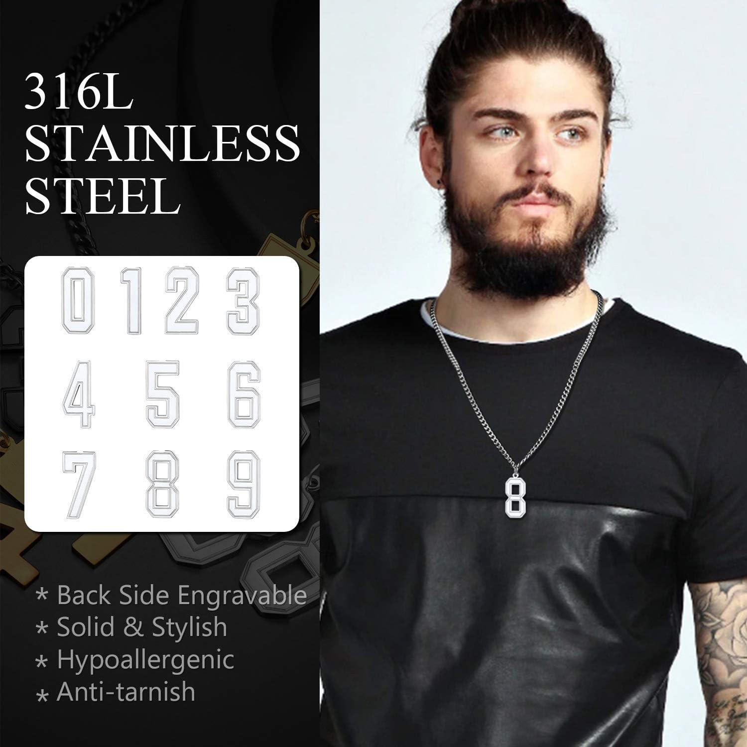 imageU7 099 Number Necklaces Stainless Steel Customizable Number Pendant Gold Plated Athletes Sports Necklace Jersey Number Chains Cuban Link Necklaces for Men Women6Stainless