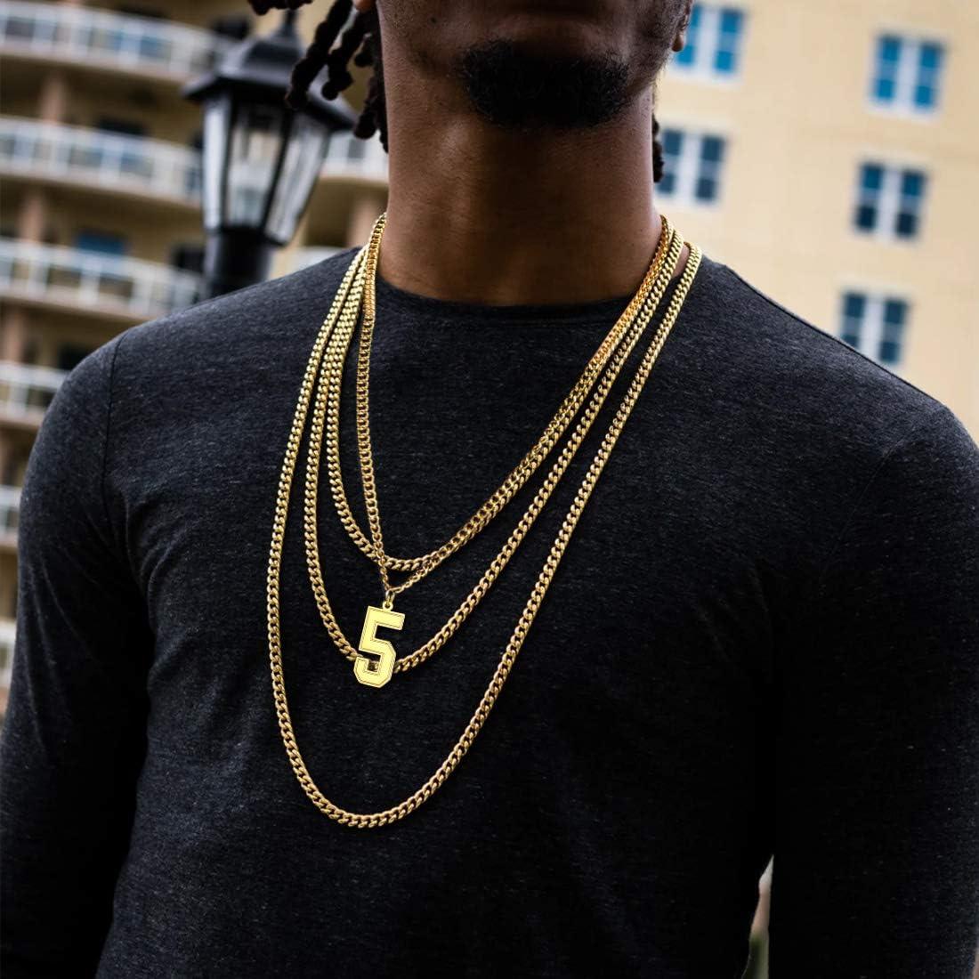 imageU7 099 Number Necklaces Stainless Steel Customizable Number Pendant Gold Plated Athletes Sports Necklace Jersey Number Chains Cuban Link Necklaces for Men Women6Gold