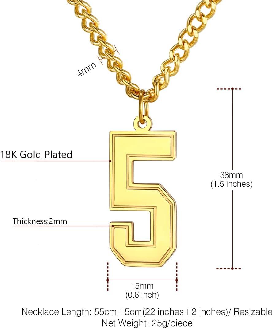 imageU7 099 Number Necklaces Stainless Steel Customizable Number Pendant Gold Plated Athletes Sports Necklace Jersey Number Chains Cuban Link Necklaces for Men Women5Gold