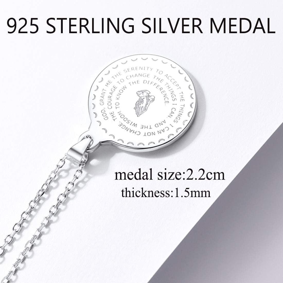 imageU7 925 Sterling Silver Coin Medal Praying Hands Necklace Chain 20 Men Women Bible Verse Prayer Pendant Necklaces Mothers Day Gift