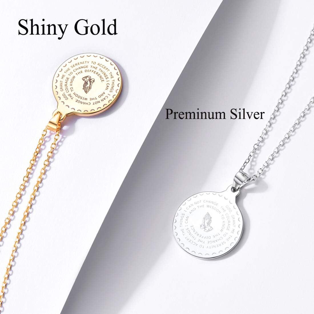 imageU7 925 Sterling Silver Coin Medal Praying Hands Necklace Chain 20 Men Women Bible Verse Prayer Pendant Necklaces Mothers Day Gift