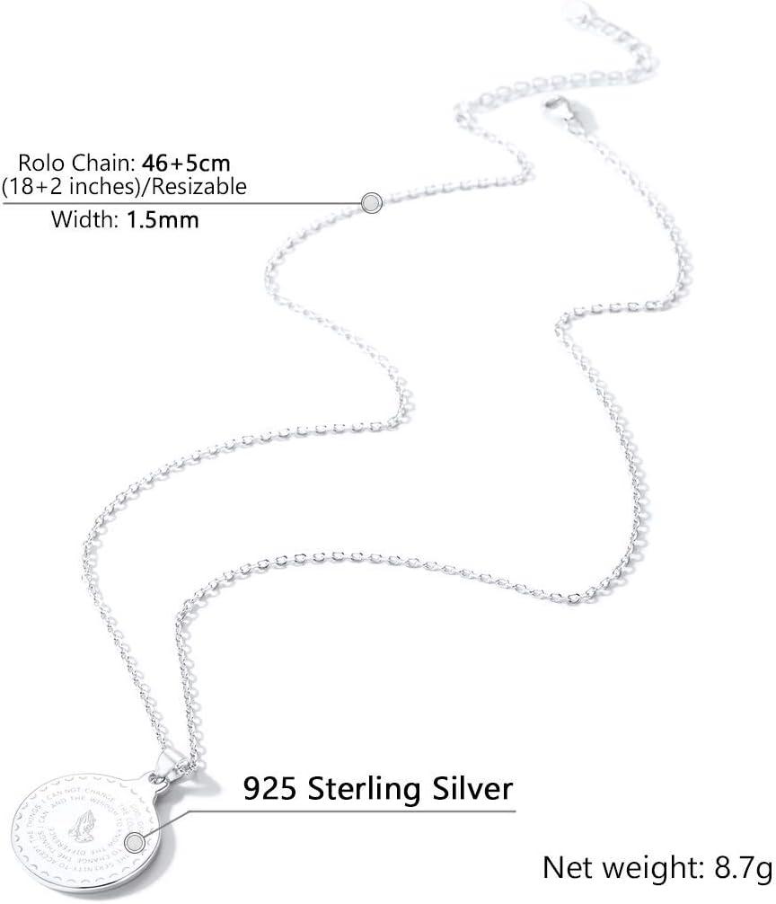 imageU7 925 Sterling Silver Coin Medal Praying Hands Necklace Chain 20 Men Women Bible Verse Prayer Pendant Necklaces Mothers Day Gift