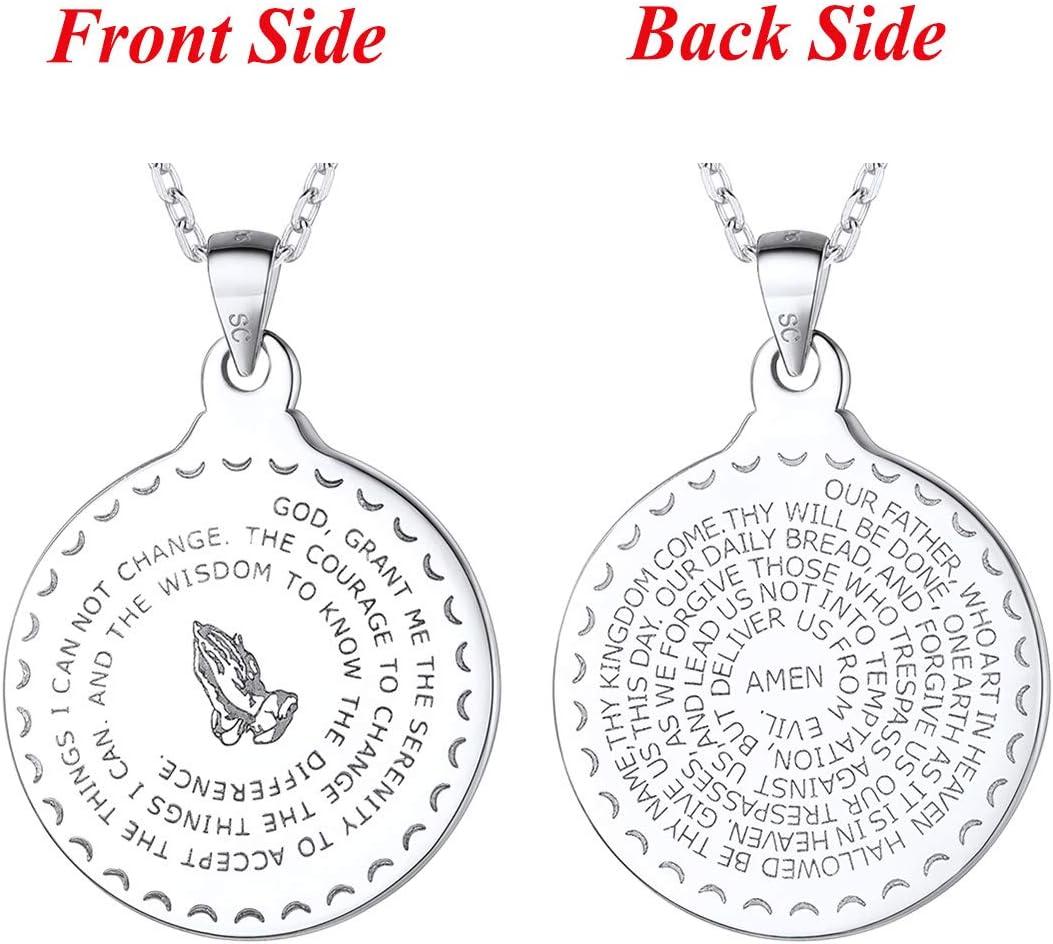 imageU7 925 Sterling Silver Coin Medal Praying Hands Necklace Chain 20 Men Women Bible Verse Prayer Pendant Necklaces Mothers Day Gift