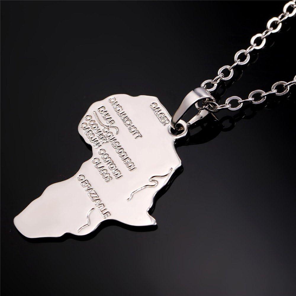 imageU7 Animals Necklace for Women Stainless Steel PigDogElephant Pendant Necklace Lucky JewelryAfrica MapSteel