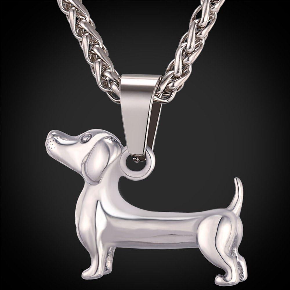 imageU7 Animals Necklace for Women Stainless Steel PigDogElephant Pendant Necklace Lucky JewelryDogSteel